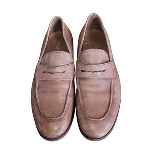 Pegabo Light Brown Penny Loafers with Leather Material and Rounded Toe
